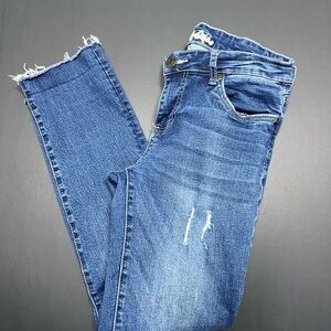 Kut from the Kloth Straight Leg Medium Wash Frayed Hem Distressed Blue Jeans